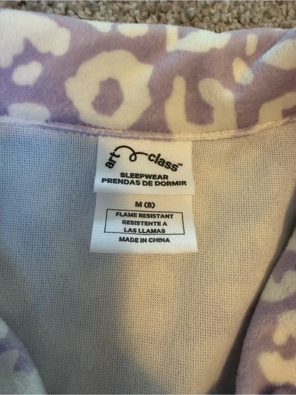 art class Lavender and white Leopard Print Kids Pajama Set. Medium